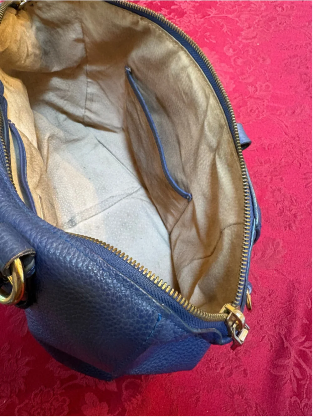 Miu Miu Blue Leather Satchel Bag With Gold Hardware